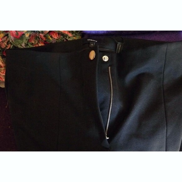 NWT Theory $285 Black Slim high waist center seam tailored tapered pants 12 M - Picture 2 of 4